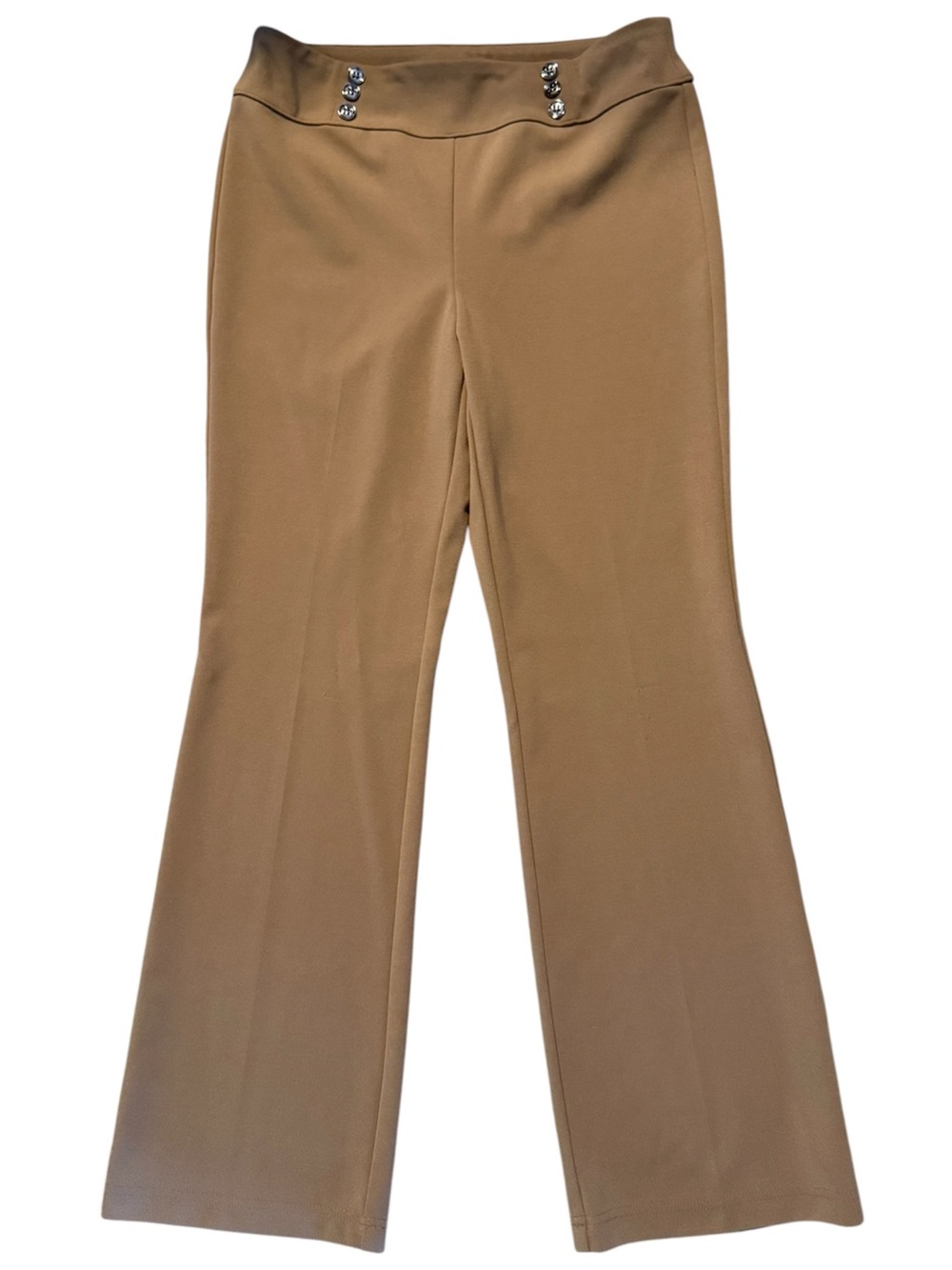 Soho Tan Flare Pants with Decorative Buttons stretchy material great for office
